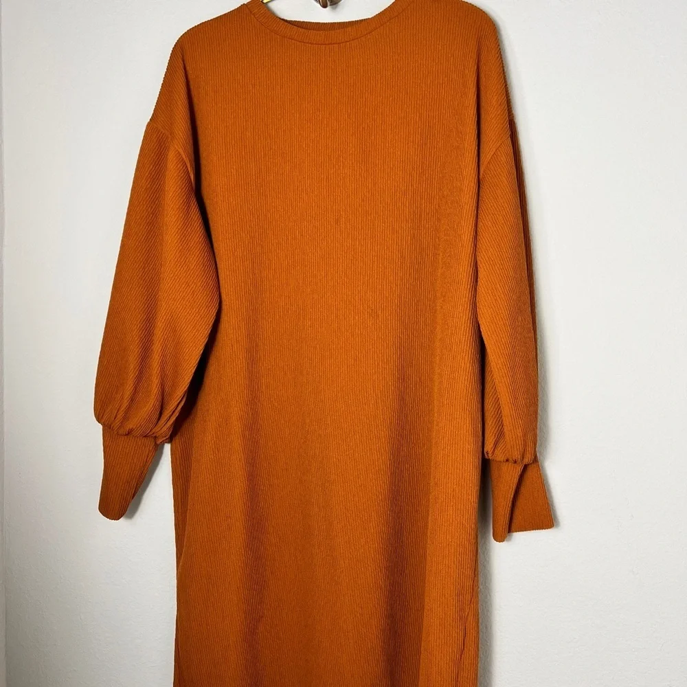 NWOT ZARA Zara Burnt Orange Oversized Needlecord Tunic Dress Size Small